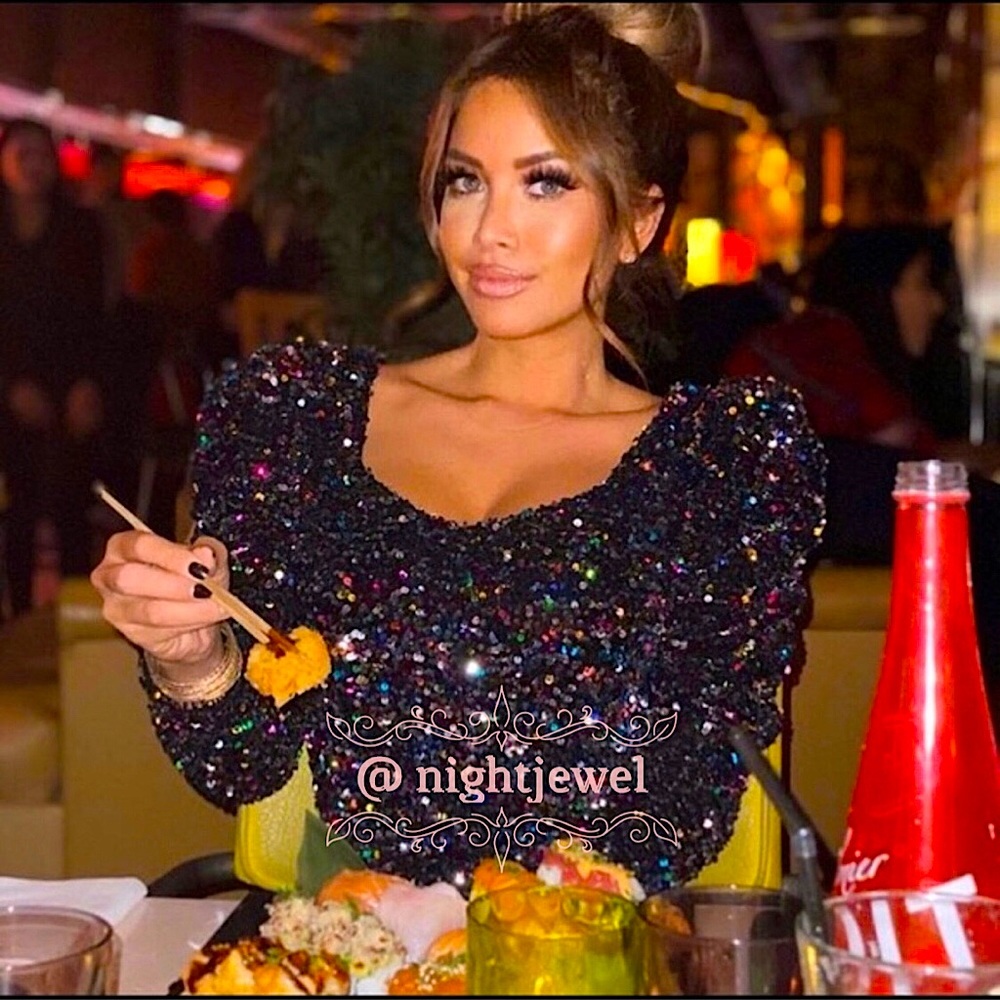 💙🖤Bloggers fav ZARA blue velvet sequin mini puff sleeve party cocktail dress
